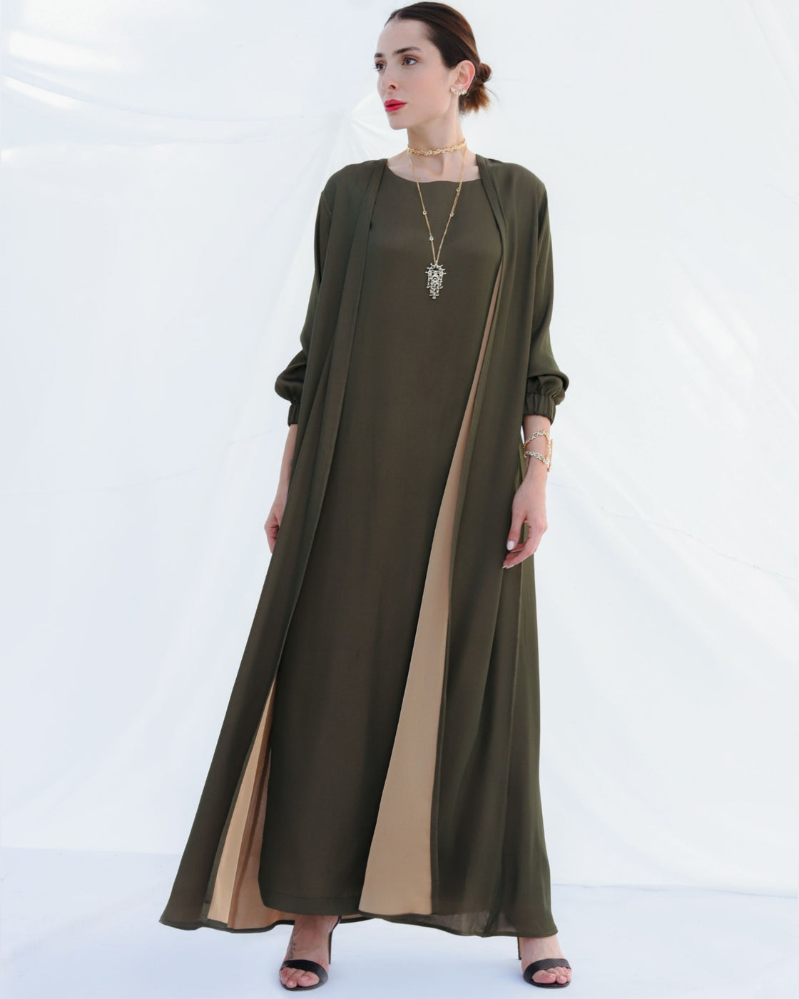 GOLDEN OLIVE REVERSIBLE ABAYA